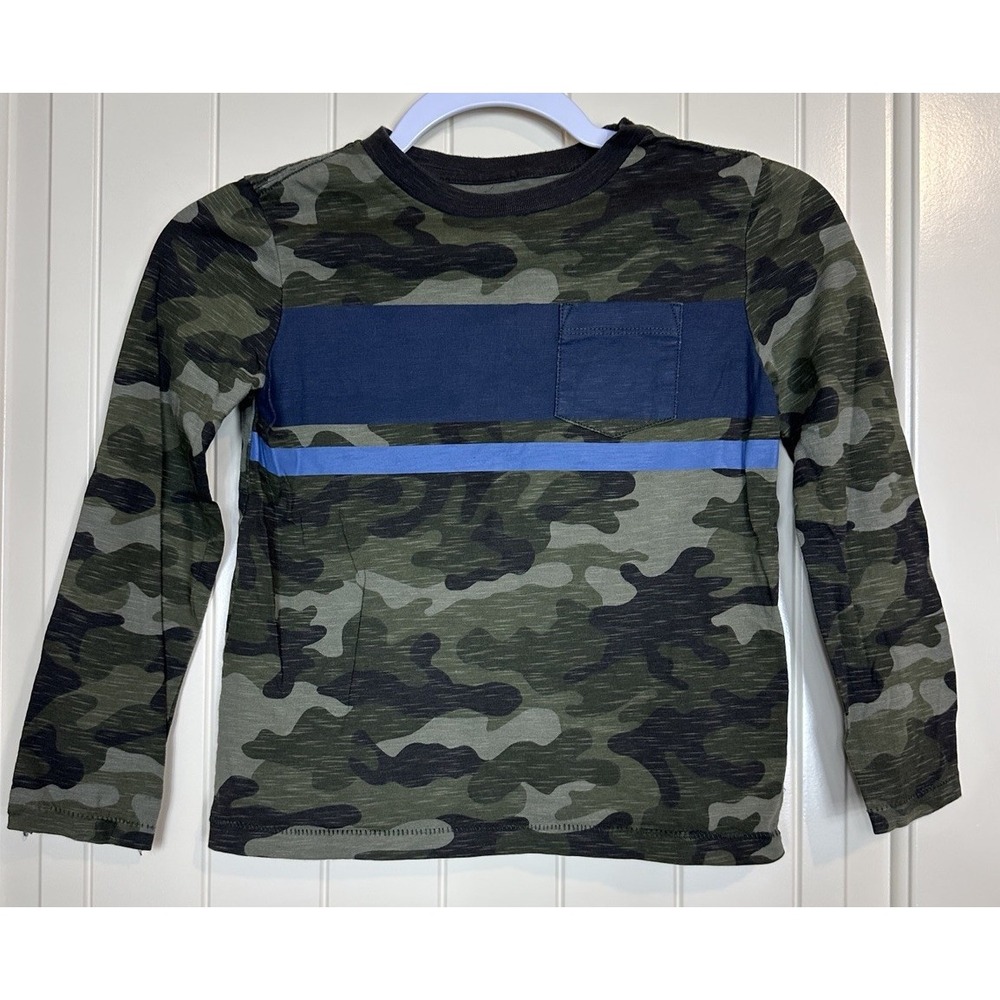Gap Kids boys green camo long sleeve cotton pocket t-shirt sz S GUC
